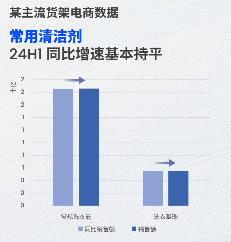 某主流货架电商数据，常用清洁剂24H1同比增速基本持平